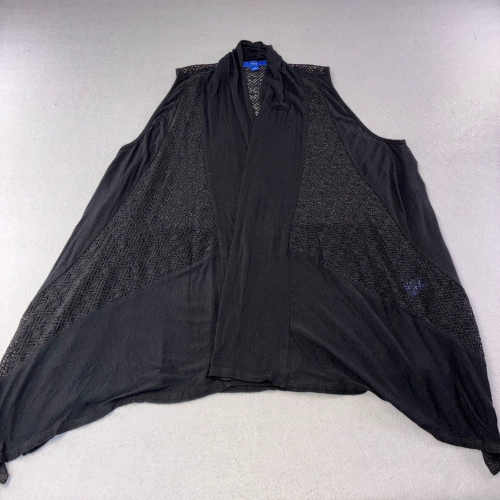 Apt. 9 Open Front Cardigan Vest Womens XL Black Excellent Crochet Lace Draped